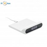 Wireless charger and LED clock, white, logo print