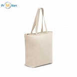 100% cotton shopping bag with zipper, natural color, logo print