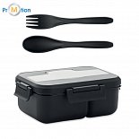 Lunch box with cutlery in PP, black, logo print