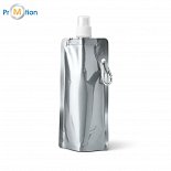 folding silver bottle with carabiner with logo print