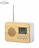 Table radio with bamboo clock with print