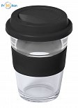 Glass travel mug black with logo print