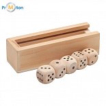 ROLL set of dice, wooden with logo