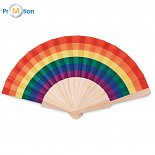 Rainbow wooden fan, logo print