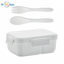 Lunch box with cutlery in PP, white, logo print