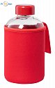 Glass sports bottle 600ml with packaging and logo printing, red