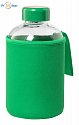 Glass sports bottle 600ml with packaging and logo printing, green