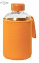 Sklenená športová fľaša 600ml s obalom a tlačou loga, oranžová