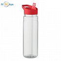 RPET drinking bottle 650ml PP flip lid, red, logo print