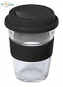 Glass travel mug black with logo print