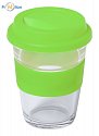 Glass travel green mug with logo print