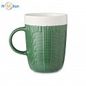 Ceramic mug with knitted pattern, green, 310 ml, logo print