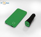 SET: CAR CHARGER RUBBY & RAY POWER BANK 4000 mAh Green