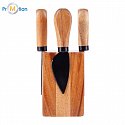 PIACENZA set of cheese knives, brown with logo printing