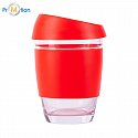 coffee cup made of borosilicate glass, red with printed logo