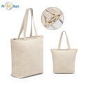 100% cotton shopping bag with zipper, natural color, logo print