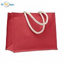 Jutová nákupní/ plážová taška s bavlněnou rukojetí, červená, potisk loga