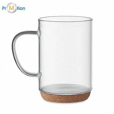 400 ml glass mug with cork base, logo print
