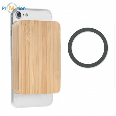 Magnetic wireless charger 10W, bamboo, logo print