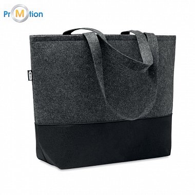 RPET felt shopping bag, recycled, logo print, gray