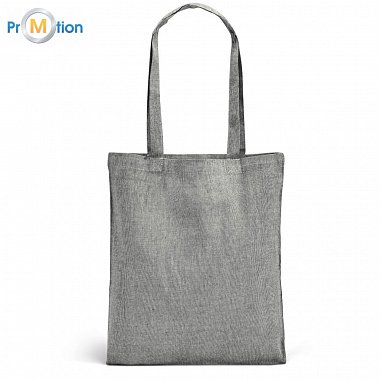 black recycled cotton shopping bag with logo print