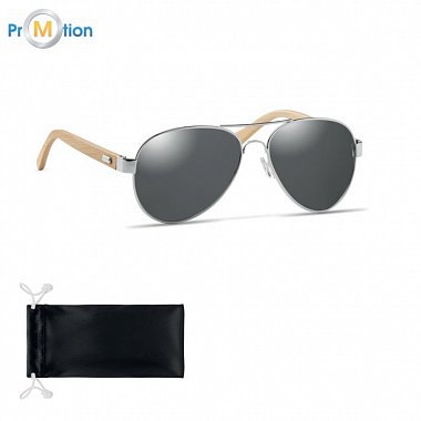 Bamboo sunglasses in a pocket, black glasses, logo print