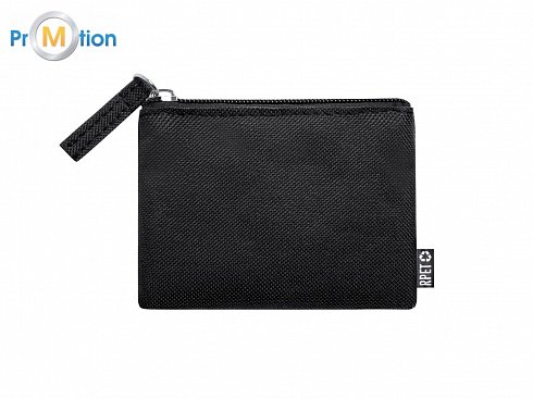 RPET eco wallet black, with logo print