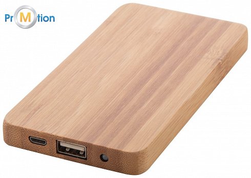 Power bank made of bamboo with logo