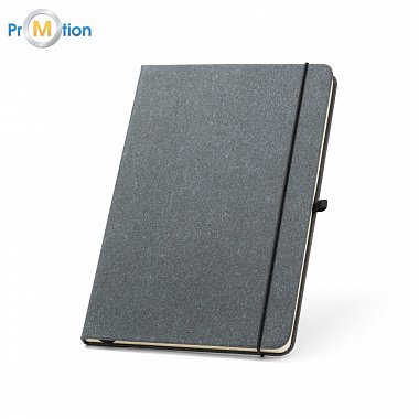 Notepad A5 black, recycled leather, logo print