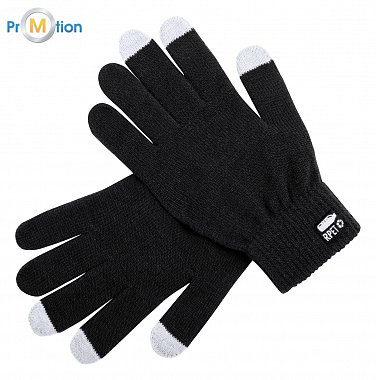 RPET eco touch gloves with black logo print