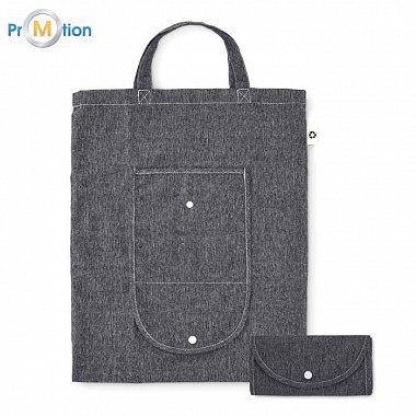 Collapsible cotton shopping bag, black, logo print