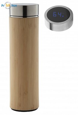 Thermos with bamboo thermometer, logo print