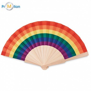 Rainbow wooden fan, logo print