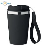 Dvoustěnná sklenice 350 ml, nerezová recyklovaná ocel, černý, potisk loga