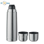 Dvojstenná termoska 750 ml s potlačou loga, strieborná, dva poháre