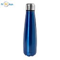 Stainless steel recycled bottle 600ml with logo print, blue