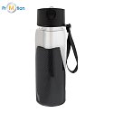 RPET sports bottle with logo-printed towel, black