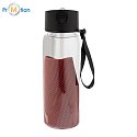 RPET sports bottle with logo-printed towel, red