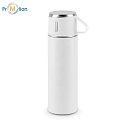Double-walled stainless steel bottle (90% recycled) with matte finish 490 ml white with glass, logo print