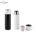 Double-walled stainless steel bottle (90% recycled) with matte finish 490 ml with glass, logo print