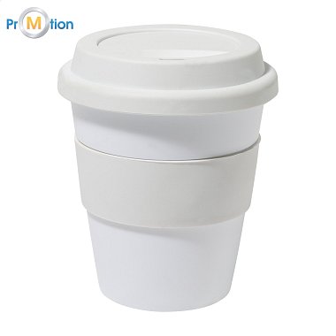 Travel mug/cup 350ml with logo print, white