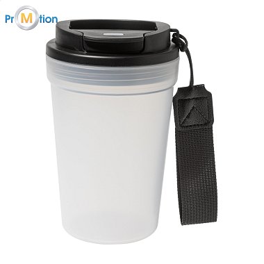 Travel mug/cup with logo print, white