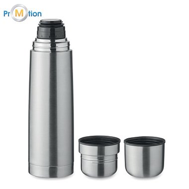 Dvojstenná termoska 750 ml s potlačou loga, strieborná, dva poháre