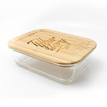 Skleněný box / krabička na jídlo s bambusem, potisk loga