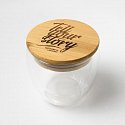 glass cup from double stock with bamboo, logo print