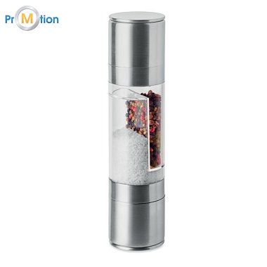 2-in-1 salt and pepper mill with logo print