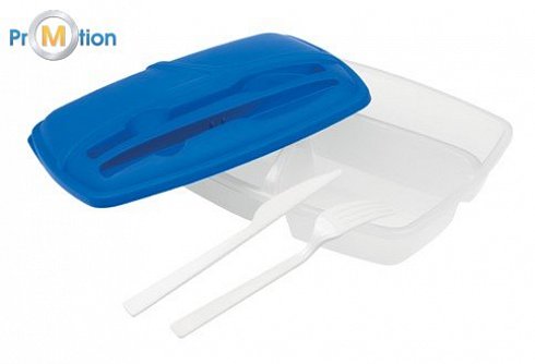 portable plastic food box blue, logo print