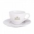 white ceramic cup with saucer, logo print