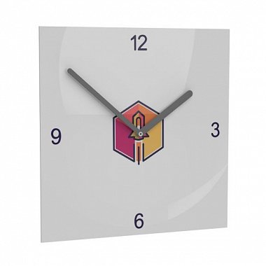 nástenné štvorcové hodiny s potlačou loga