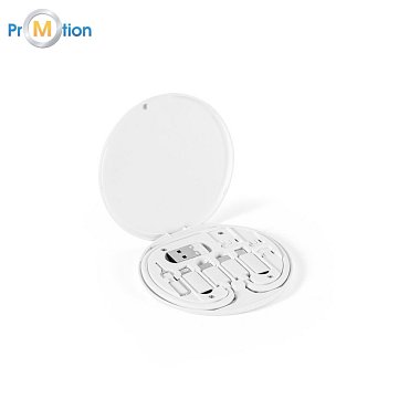 promotional super fast charging cable and adapter, white, logo print